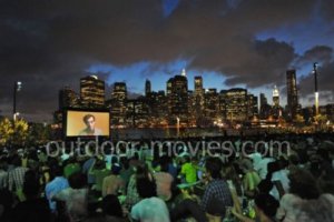 Inflatable screen with Manhattan as backdrop