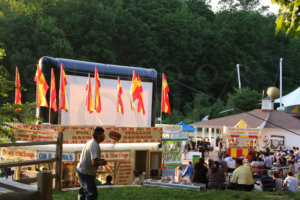 inflatable movie screen at a carnival