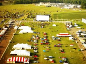 Outdoor movie screen at the James Dean Drive-In in Indiana