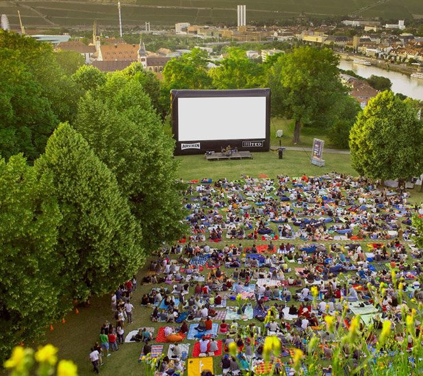 Portable projection screen in the park